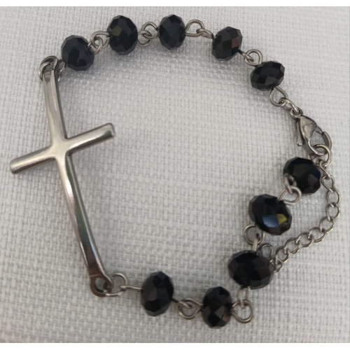 Pulsera Decenario de Cruz en Acero y Cristal